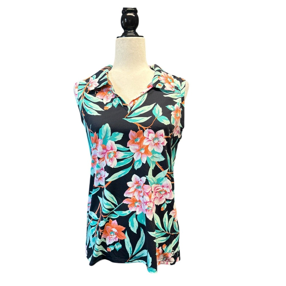 Tribal Womens Jade Floral Sleeveless Golf Top UPF 50 Moisture Wicking NWT